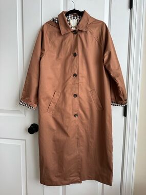 Joie Hooded Trench Coat | Deep Tan/ Brown Gingham Plaid Lining